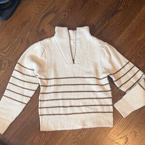 RD Style Cream and Camel Striped Turtleneck Sweater